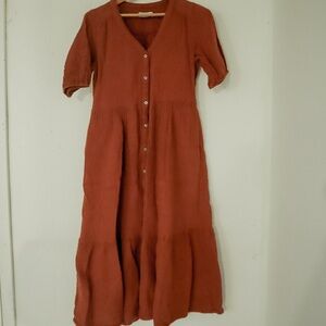 Sonoma Terracotta Midi Dress with Buttons